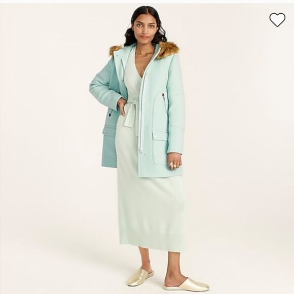 J. Crew Chateau Parka Coat Italian Stadium Cloth Wool Fur Hood Light Blue 4 - Picture 13 of 16